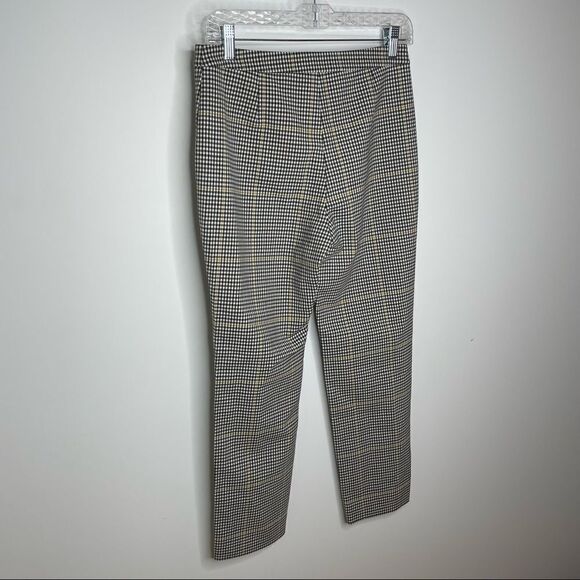 Theory Cropped Checked Woven Straight Leg Slit Pants 2 Brown Black Yellow Plaid - Picture 6 of 8